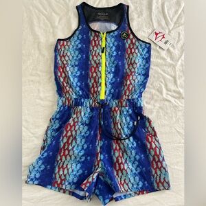 NWT Loco Skails Blue Red Multicolor Swim Summer Watersports Romper sz XS